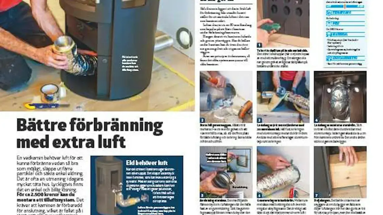Man monterar ett tilluftssystem till en kamin för bättre förbränning.