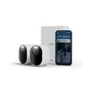 Arlo-kameror med lång arlo batteritid. En mobil visar "Person upptäckt" med en cyklist.
