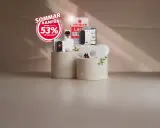 Sommarkampanj med upp till 53% rabatt på hemlarm. Verisure brandvarnare och andra säkerhetsprodukter visas.