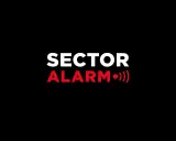 SECTOR ALARM brandvarnare piper. Texten "SECTOR ALARM" i vitt och rött med ljudvågor.