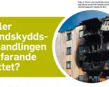 En brandskadad byggnad med träfasad. Texten frågar om brandskyddsbehandlingen fortfarande håller måttet, vilket är relevant för brandskydd regelverk.