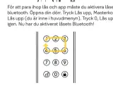 Instruktioner för att byta kod på Yale Doorman. En gul linje visar hur man drar fingret över siffrorna 1-2-3-6-5-4 för att aktivera Bluetooth.