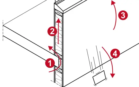 Illustration visar hur en brandvägg monteras med pilindikeringar för steg 1-4.