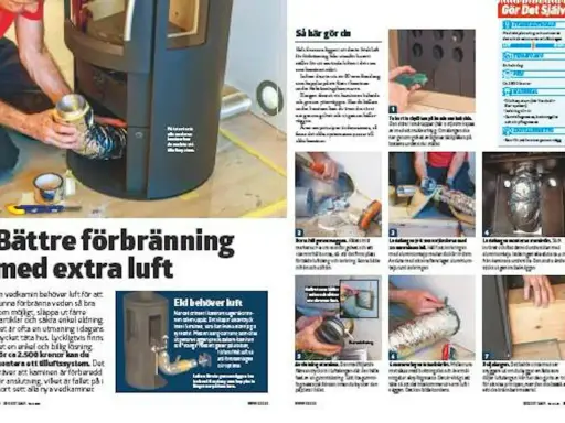 Man monterar ett tilluftssystem till en kamin för bättre förbränning.