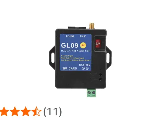 Svart larm GSM-enhet, modell GL09, med 8 larmingångar och 4G/3G-stöd. Perfekt för säkerhetssystem.
