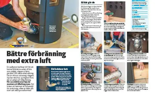 Man monterar ett tilluftssystem till en kamin för bättre förbränning.