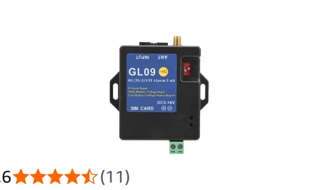 Svart larm GSM-enhet, modell GL09, med 8 larmingångar och 4G/3G-stöd. Perfekt för säkerhetssystem.