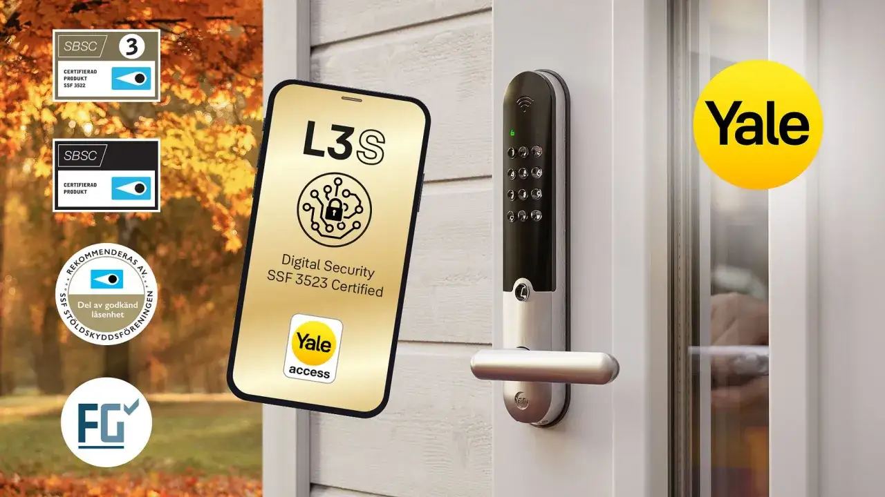 Yale Doorman L3S, en digital l&aring;senhet med SSF 3523-certifiering. S&auml;kerhet och bekv&auml;mlighet f&ouml;r ditt hem.